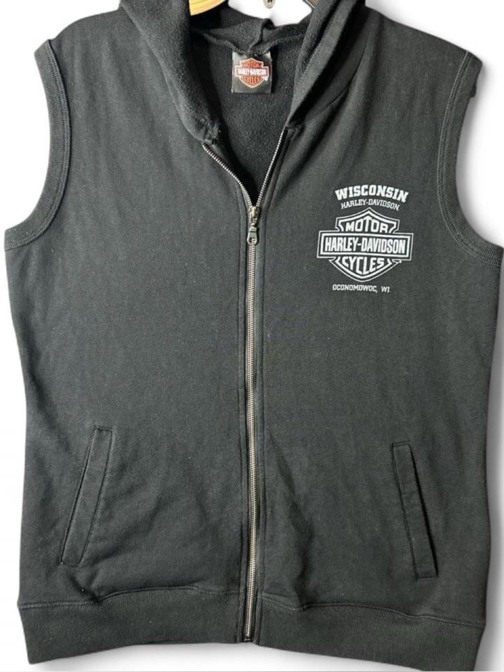 Harley-Davidson Black Zip-Up Cotton Blend Moto Biker Lightweight Layering Vest